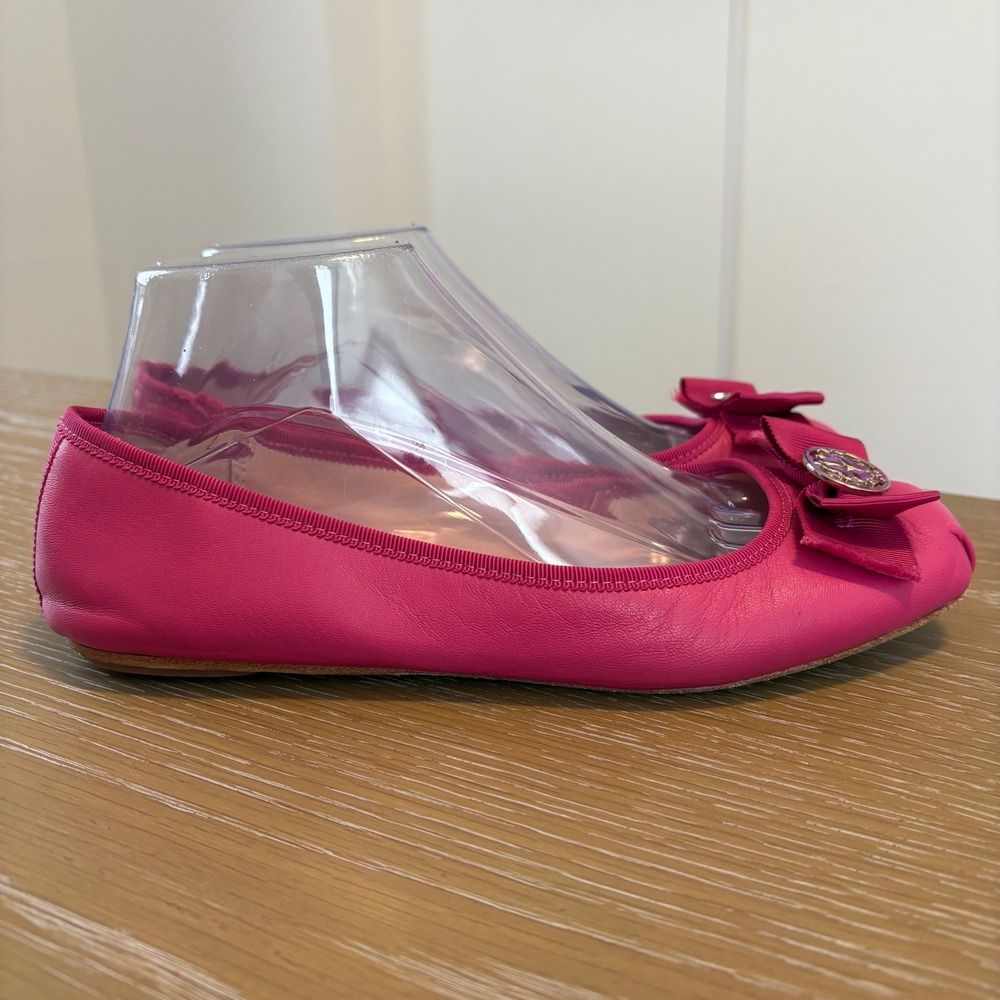 Kate Spade Fontana Too Pink Leather Ballet Flats Bow Medallion Shoes Size 8.5